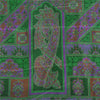 Sanskriti Vintage Sarees Green Zari Border Pure Silk Printed Sari 6+yd Fabric