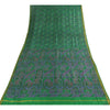Sanskriti Vintage Sarees Green Zari Border Pure Silk Printed Sari 6+yd Fabric