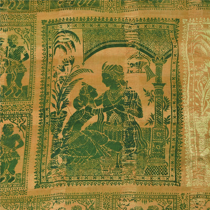 Sanskriti Vintage Sarees Green 100%Pure Silk Printed Woven Epic Sari 5+yd Sustainable Fabric