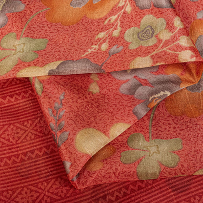 Sanskriti Vintage Pink Pure Silk Saree Floral Printed Sari 5+Yard Craft Fabric