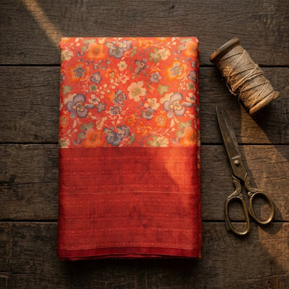 Sanskriti Vintage Pink Pure Silk Saree Floral Printed Sari 5+Yard Craft Fabric