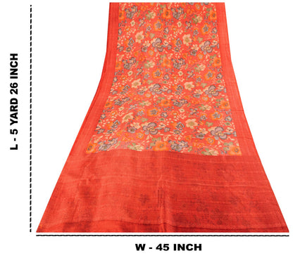 Sanskriti Vintage Pink Pure Silk Saree Floral Printed Sari 5+Yard Craft Fabric