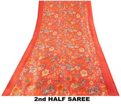 Sanskriti Vintage Pink Pure Silk Saree Floral Printed Sari 5+Yard Craft Fabric