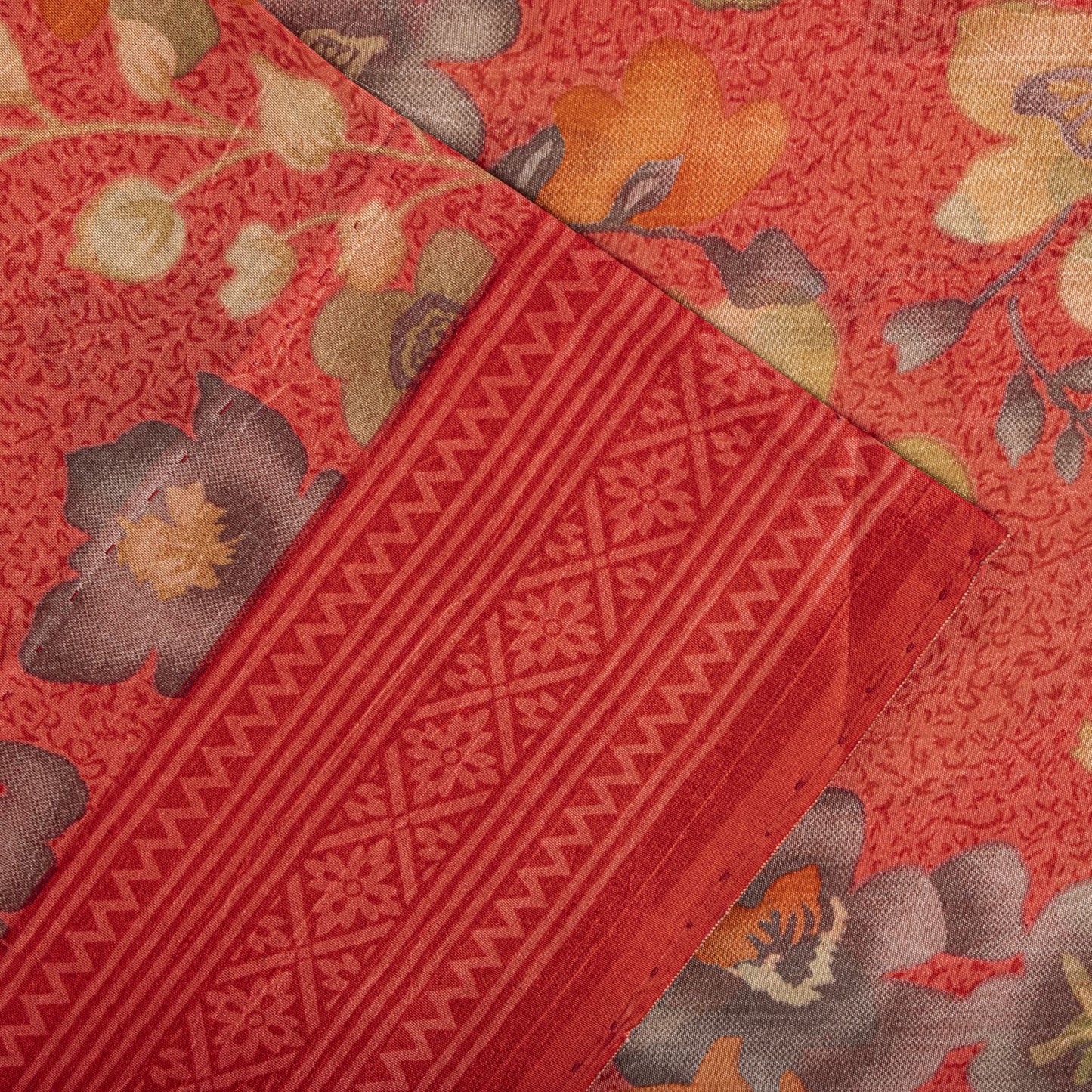Sanskriti Vintage Pink Pure Silk Saree Floral Printed Sari 5+Yard Craft Fabric