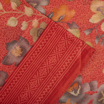 Sanskriti Vintage Pink Pure Silk Saree Floral Printed Sari 5+Yard Craft Fabric