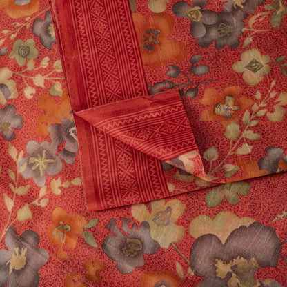 Sanskriti Vintage Pink Pure Silk Saree Floral Printed Sari 5+Yard Craft Fabric