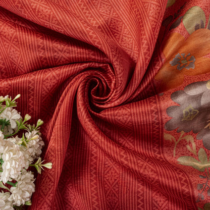 Sanskriti Vintage Pink Pure Silk Saree Floral Printed Sari 5+Yard Craft Fabric