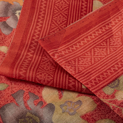 Sanskriti Vintage Pink Pure Silk Saree Floral Printed Sari 5+Yard Craft Fabric
