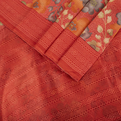Sanskriti Vintage Pink Pure Silk Saree Floral Printed Sari 5+Yard Craft Fabric
