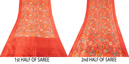 Sanskriti Vintage Pink Pure Silk Saree Floral Printed Sari 5+Yard Craft Fabric