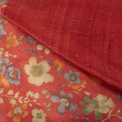 Sanskriti Vintage Pink Pure Silk Saree Floral Printed Sari 5+Yard Craft Fabric