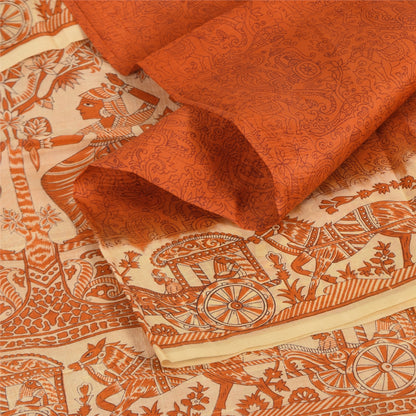Sanskriti Vintage Sarier Orange Mennesketrykt Ren Silke Sari 5+ yard Håndværk Bæredygtigt Stoff