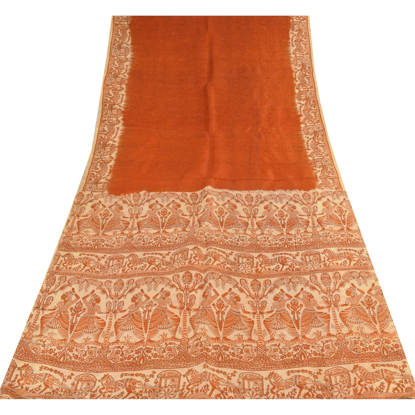 Sanskriti Vintage Sarier Orange Mennesketrykt Ren Silke Sari 5+ yard Håndværk Bæredygtigt Stoff
