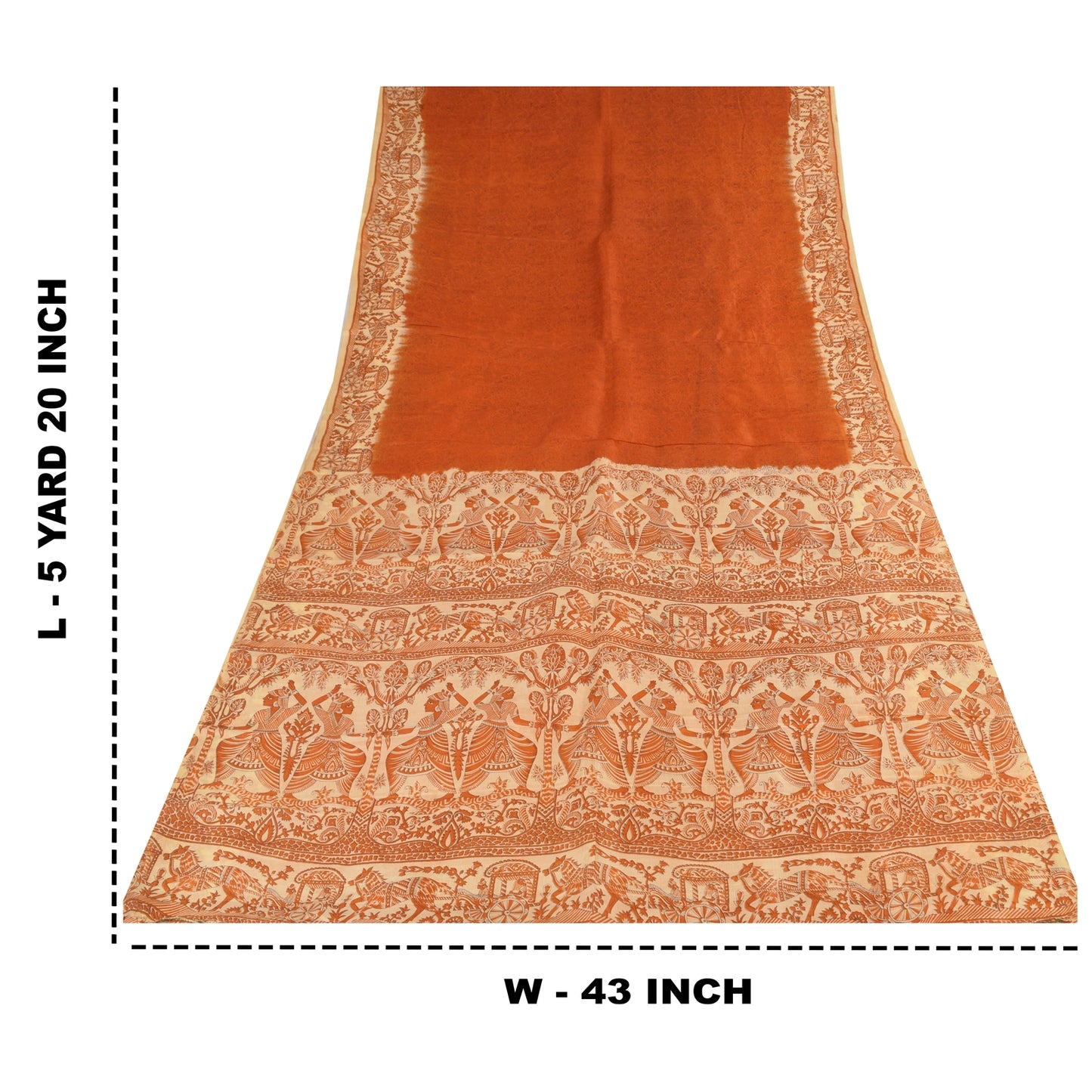 Sanskriti Vintage Sarier Orange Mennesketrykt Ren Silke Sari 5+ yard Håndværk Bæredygtigt Stoff