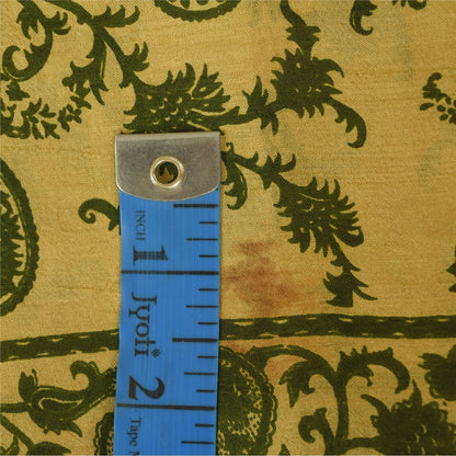 Sanskriti Vintage Sarees Yellow/Green Pure Silk Printed Sari 6+yd Craft Sustainable Fabric