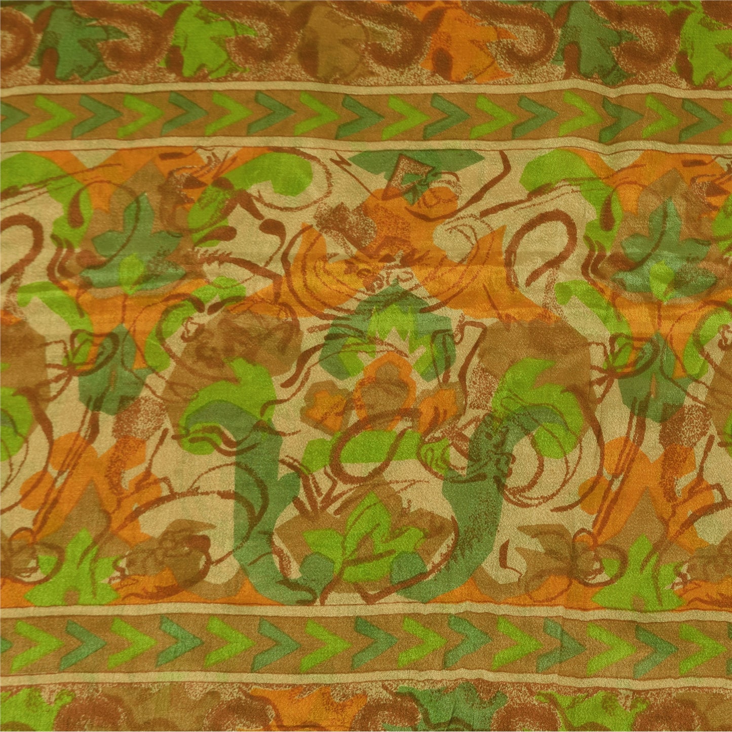 Sanskriti Vintage Sarees Indisk Beige Ren Silke Trykt Sari 6+ yard Håndværk Bæredygtigt Stoff