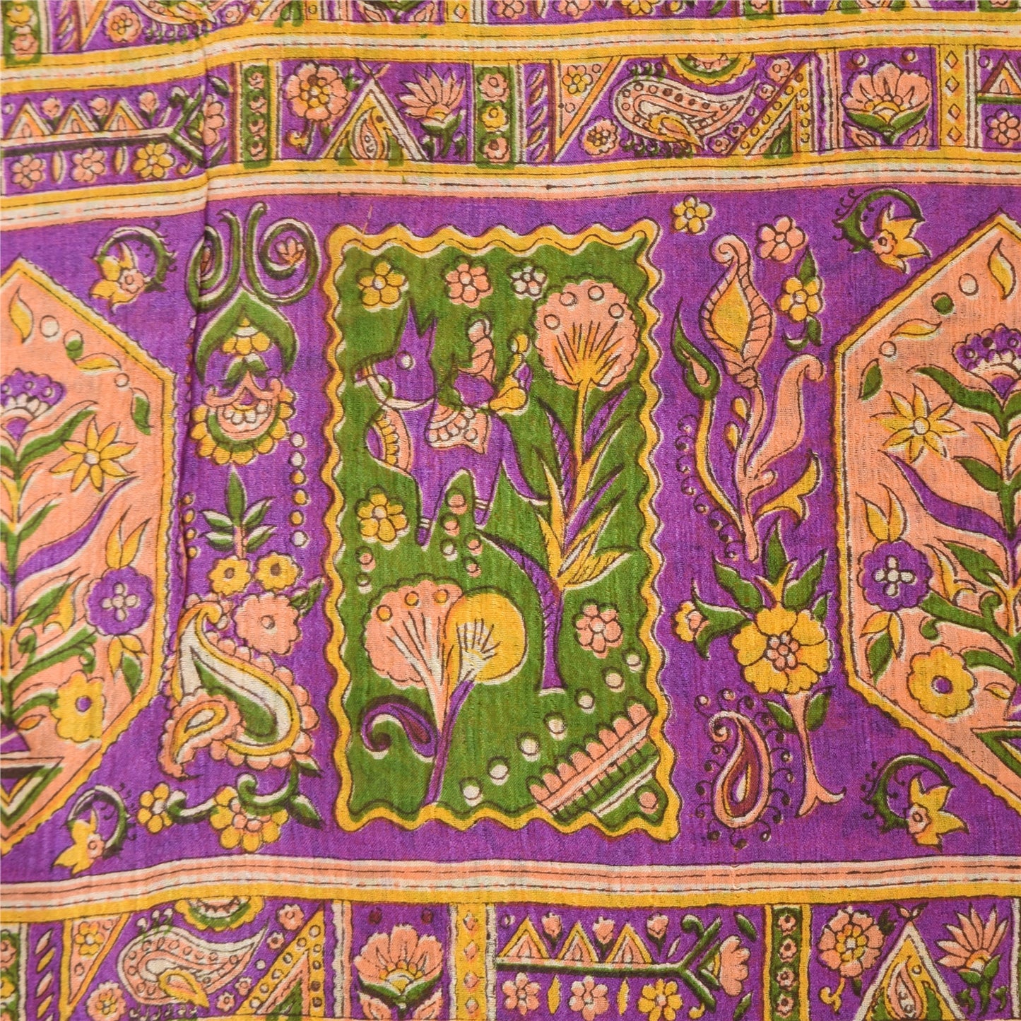 Sanskriti Vintage Sarees Yellow 100% Pure Silk Printed Sari 5+yd Craft Sustainable Fabric