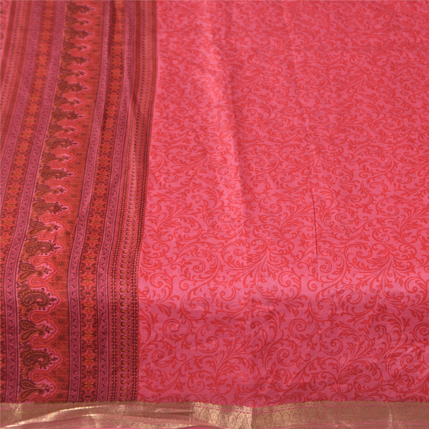 Sanskriti Vintage Sarees Pink Pure Silk Floral Printed Sari 5+yd Craft Fabric