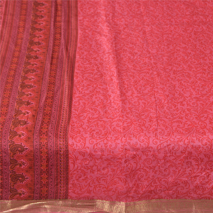 Sanskriti Vintage Sarees Pink Pure Silk Floral Printed Sari 5+yd Craft Fabric