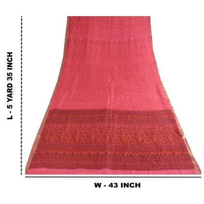 Sanskriti Vintage Sarees Pink Pure Silk Floral Printed Sari 5+yd Craft Fabric