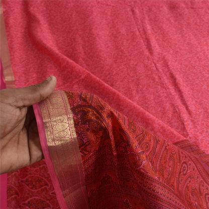 Sanskriti Vintage Sarees Pink Pure Silk Floral Printed Sari 5+yd Craft Fabric