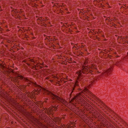 Sanskriti Vintage Sarees Pink Pure Silk Floral Printed Sari 5+yd Craft Fabric
