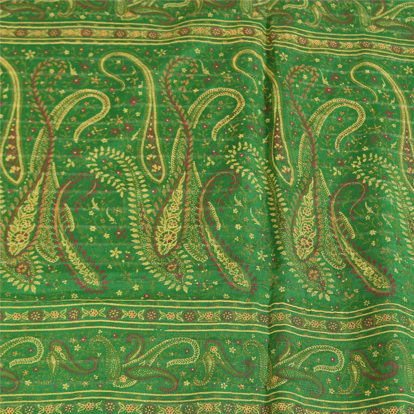 Sanskriti Vintage Sarees Pink Pure Silk Paisley Printed Sari 5+yd Craft Fabric