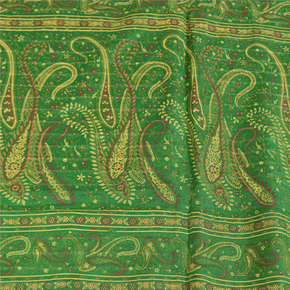 Sanskriti Vintage Sarees Pink Pure Silk Paisley Printed Sari 5+yd Craft Fabric