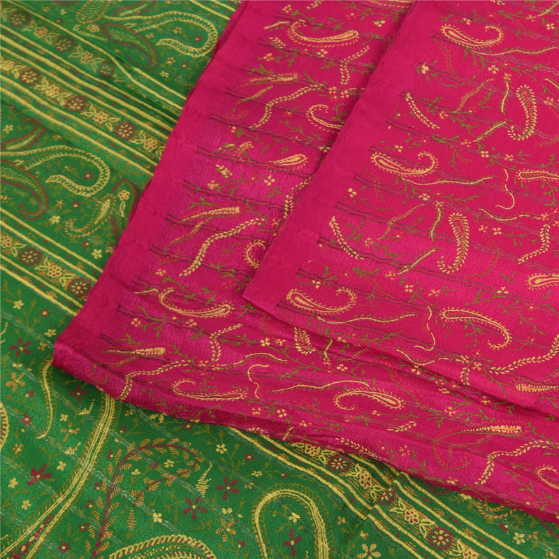 Sanskriti Vintage Sarees Pink Pure Silk Paisley Printed Sari 5+yd Craft Fabric