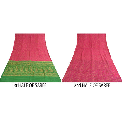Sanskriti Vintage Sarees Pink Pure Silk Paisley Printed Sari 5+yd Craft Fabric