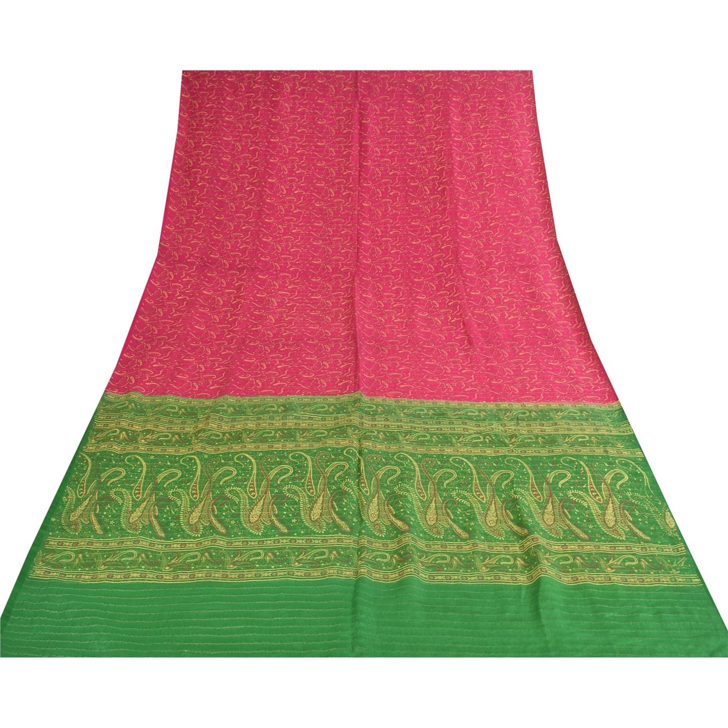 Sanskriti Vintage Sarees Pink Pure Silk Paisley Printed Sari 5+yd Craft Fabric
