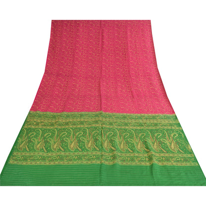 Sanskriti Vintage Sarees Pink Pure Silk Paisley Printed Sari 5+yd Craft Fabric