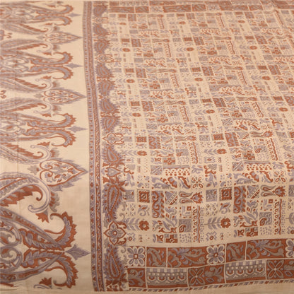 Sanskriti Vintage Sarees Peach 100% Pure Silk Printed Sari 5+yd Craft Sustainable Fabric