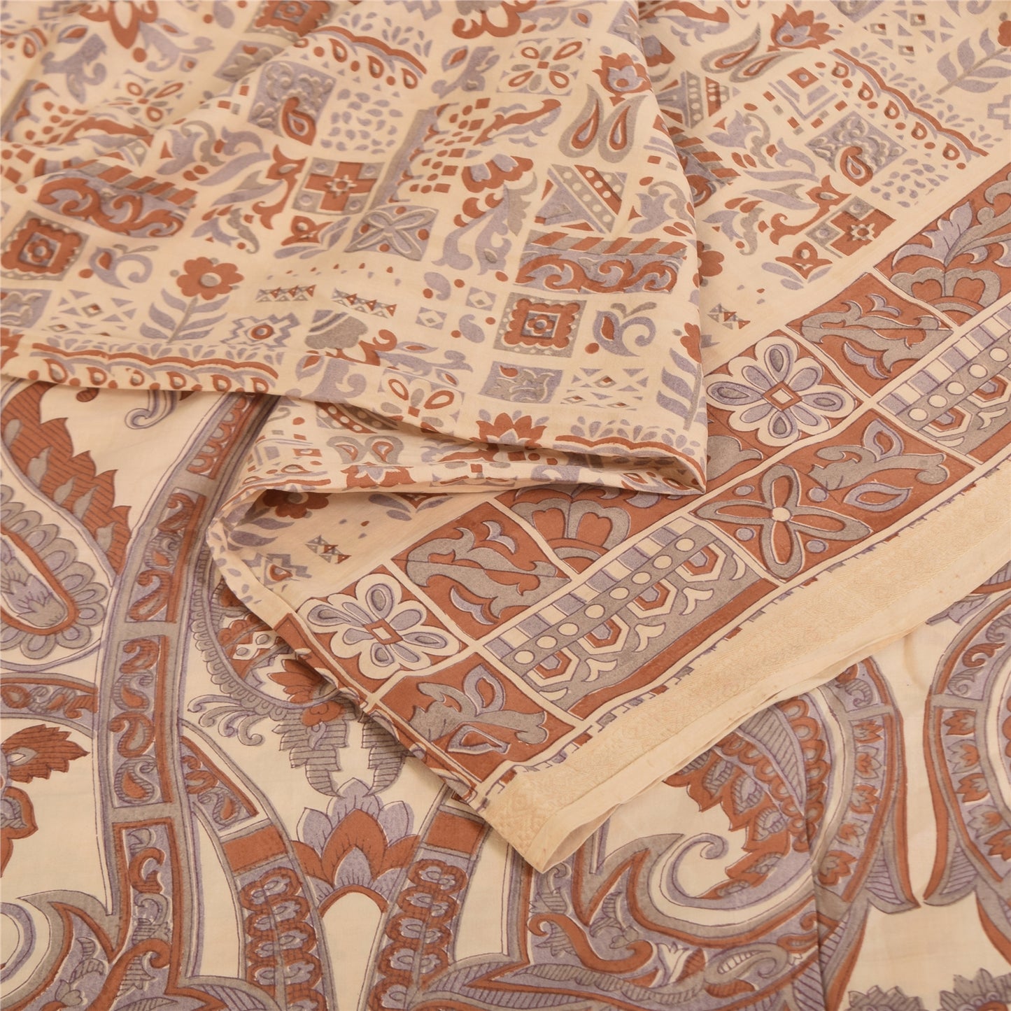 Sanskriti Vintage Sarees Peach 100% Pure Silk Printed Sari 5+yd Craft Sustainable Fabric