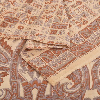 Sanskriti Vintage Sarees Peach 100% Pure Silk Printed Sari 5+yd Craft Sustainable Fabric