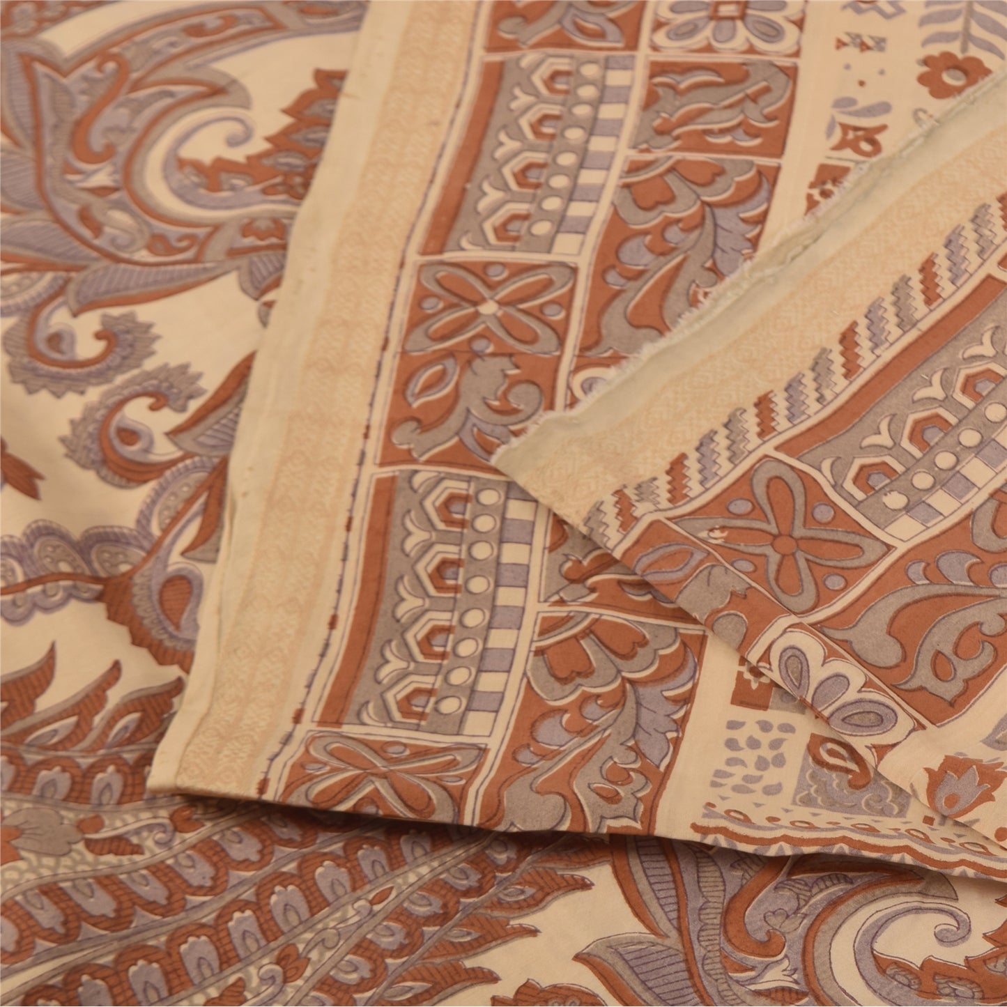 Sanskriti Vintage Sarees Peach 100% Pure Silk Printed Sari 5+yd Craft Sustainable Fabric