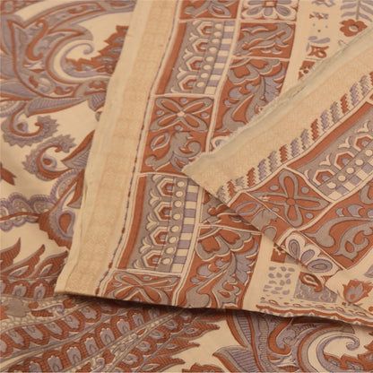 Sanskriti Vintage Sarees Peach 100% Pure Silk Printed Sari 5+yd Craft Sustainable Fabric