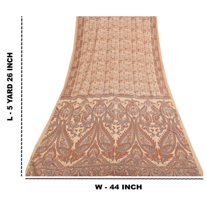 Sanskriti Vintage Sarees Peach 100% Pure Silk Printed Sari 5+yd Craft Sustainable Fabric