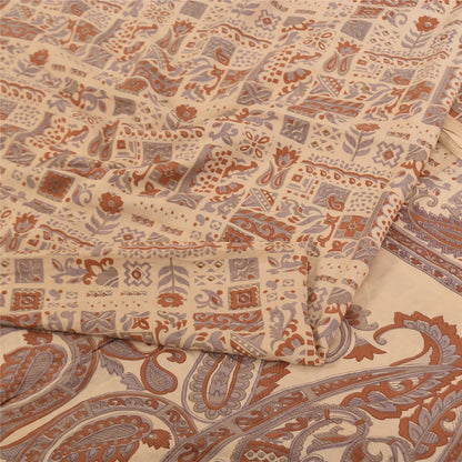 Sanskriti Vintage Sarees Peach 100% Pure Silk Printed Sari 5+yd Craft Sustainable Fabric