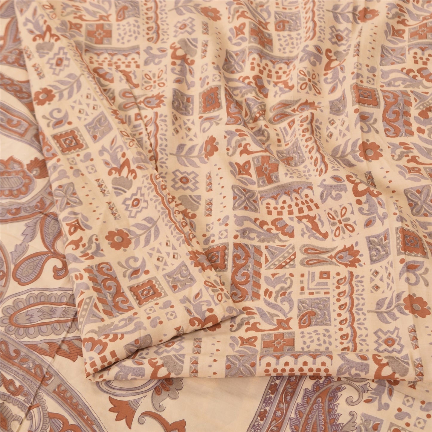 Sanskriti Vintage Sarees Peach 100% Pure Silk Printed Sari 5+yd Craft Sustainable Fabric