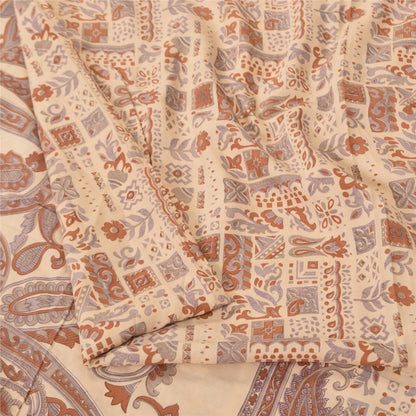 Sanskriti Vintage Sarees Peach 100% Pure Silk Printed Sari 5+yd Craft Sustainable Fabric