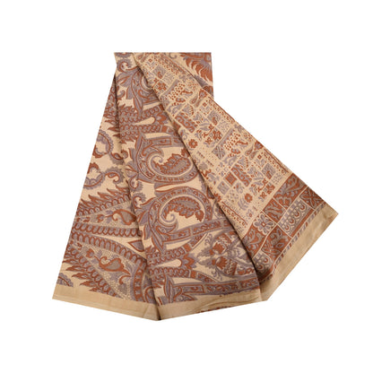 Sanskriti Vintage Sarees Peach 100% Pure Silk Printed Sari 5+yd Craft Sustainable Fabric