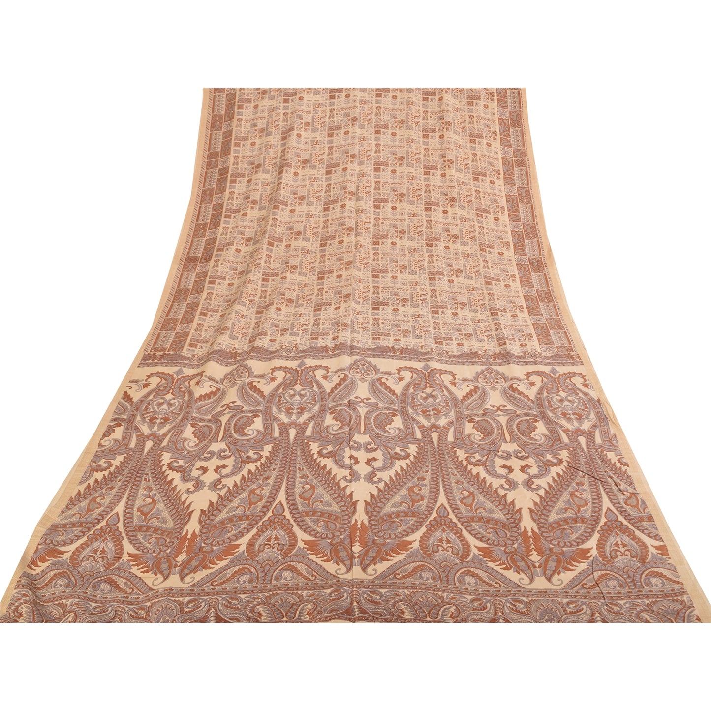 Sanskriti Vintage Sarees Peach 100% Pure Silk Printed Sari 5+yd Craft Sustainable Fabric