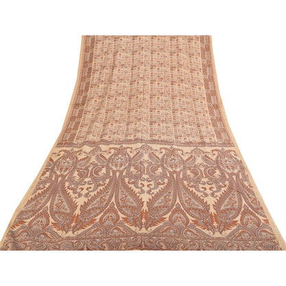 Sanskriti Vintage Sarees Peach 100% Pure Silk Printed Sari 5+yd Craft Sustainable Fabric