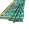 Sanskriti Vintage Sarees Sea Green Pure Silk Animal Human Print Sari 6yd Fabric