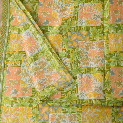 Сари Sanskriti Vintage, зеленое, 100% чистый шелк, напечатанное сари, 5+ ярдов, ткань для рукоделия, устойчивая к истиранию