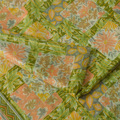 Сари Sanskriti Vintage, зеленое, 100% чистый шелк, напечатанное сари, 5+ ярдов, ткань для рукоделия, устойчивая к истиранию