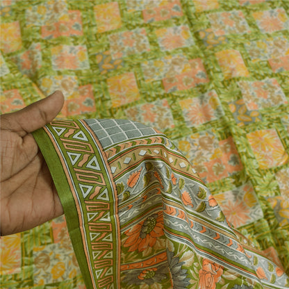Сари Sanskriti Vintage, зеленое, 100% чистый шелк, напечатанное сари, 5+ ярдов, ткань для рукоделия, устойчивая к истиранию