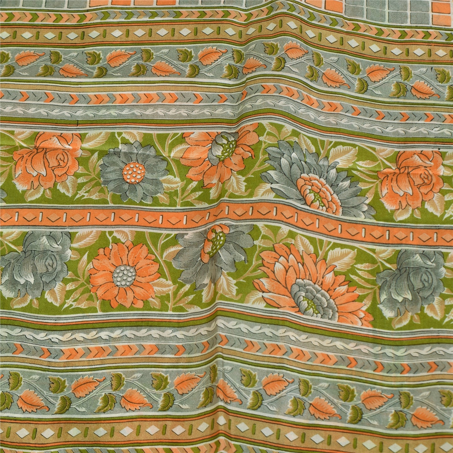 Сари Sanskriti Vintage, зеленое, 100% чистый шелк, напечатанное сари, 5+ ярдов, ткань для рукоделия, устойчивая к истиранию