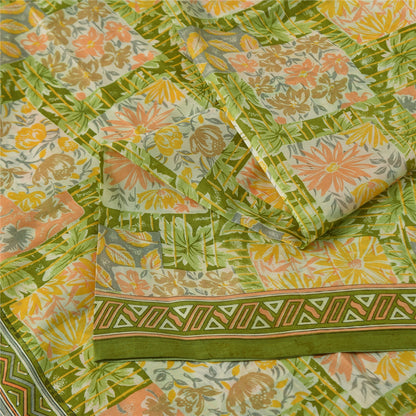 Сари Sanskriti Vintage, зеленое, 100% чистый шелк, напечатанное сари, 5+ ярдов, ткань для рукоделия, устойчивая к истиранию